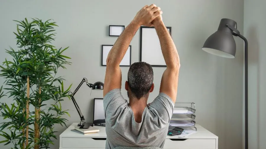 Indbydende skrivebord med skriveredskaber og plante